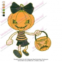 Pumpkin Head Girl with Halloween Bag Embroidery Design